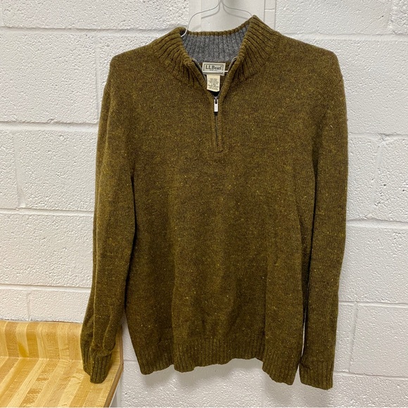 L.L. Bean Shetland Wool Quarter Zip Sweater Large - Picture 1 of 8